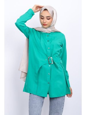 Yeşil Yanı Tokalı Poplin Tunik Yeşil Yanı Tokalı Poplin Tunik