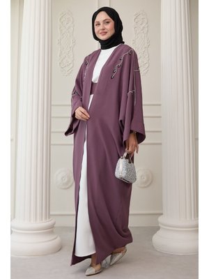 Gül Kurusu Sarmaşık Desen Taşlı Elbiseli Abaya Gül Kurusu Sarmaşık Desen Taşlı Elbiseli Abaya