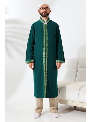 Yeşil Erkek Namaz Elbisesi İşlemeli Hakim Yaka İmam Cübbesi Yeşil Erkek Namaz Elbisesi İşlemeli Hakim Yaka İmam Cübbesi