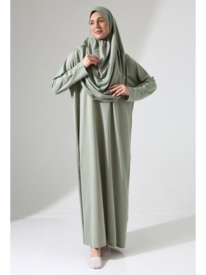 Mint Başörtülü Tek Parça Namaz Elbisesi Yeşili Mint Başörtülü Tek Parça Namaz Elbisesi Yeşili