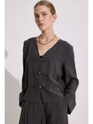 Antrasit Modal Geniş Kollu Bluz