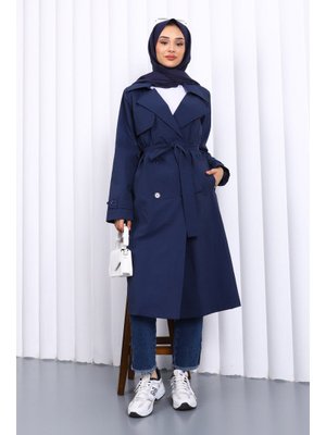 Lacivert Kruvaze Yaka Trençkot Lacivert Kruvaze Yaka Trençkot