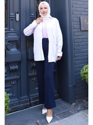 Lacivert Pensli Cırtlı Palazzo Pantolon Lacivert Pensli Cırtlı Palazzo Pantolon