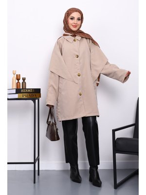 Bej Pelerin Detaylı Düğmeli Trençkot Bej Pelerin Detaylı Düğmeli Trençkot