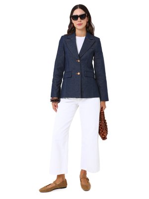 Koyu Mavi Düğmeli Denim Ceket