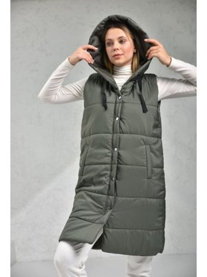 Haki Sütlü Kahve Kapüşonlu Cepli Şişme Yelek Haki Sütlü Kahve Kapüşonlu Cepli Şişme Yelek