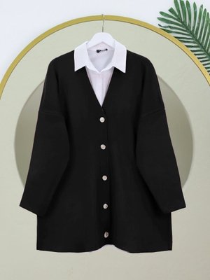 Siyah V Yaka Düğmeli Oversize Triko Hırka Siyah V Yaka Düğmeli Oversize Triko Hırka