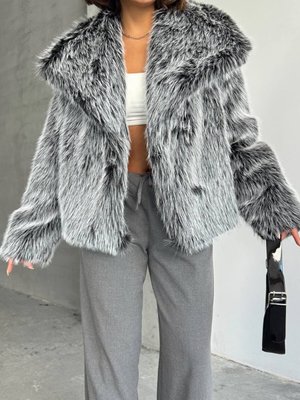 Gri İthal Kumaş Kalite Kürk Kaban