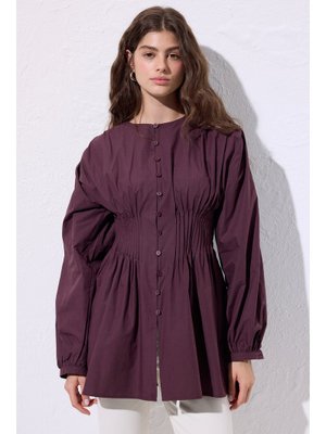 Mürdüm Beli Pile Detaylı Uzun Kol Bluz Mürdüm Beli Pile Detaylı Uzun Kol Bluz