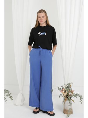 20646pnt Beli Lastikli Bağlamalı Bol Pantolon