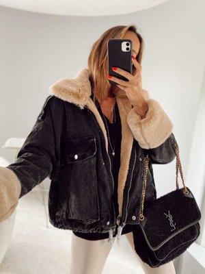 Antrasit Denim İçi Full Kürklü Mont