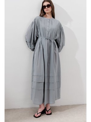 Mavi Nervürlü Geniş Elbise Mavi Nervürlü Geniş Elbise