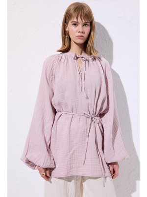 Pudra Müslin Bağlamalı Bluz