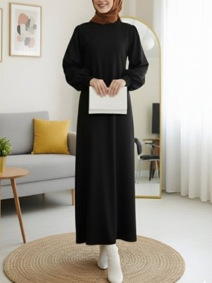 Siyah Yuvarlak Yaka Uzun Oysh Elbise Siyah Yuvarlak Yaka Uzun Oysh Elbise