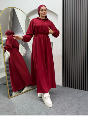 Bordo Kapüşonlu Elbise Bordo Kapüşonlu Elbise