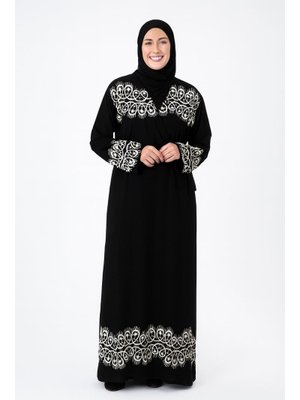 Halkalı Desenli Kruvaze Namaz Elbisesi – Yandan Bağlamalı, Rahat Kesim Beden