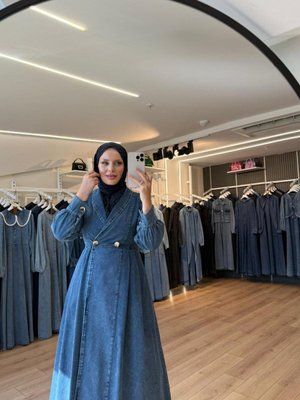 Mavi Kruvaze Yaka Çift Düğmeli Denim Kot Kap Pardesü Mavi Kruvaze Yaka Çift Düğmeli Denim Kot Kap Pardesü