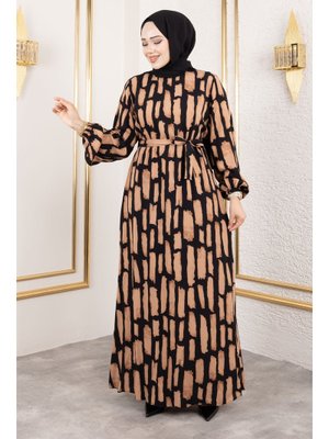 Taba Bisiklet Yaka Viskon Elbise Taba Bisiklet Yaka Viskon Elbise