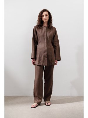 Keten Barrel Pantolon Tozlu Kahve Keten Barrel Pantolon Tozlu Kahve