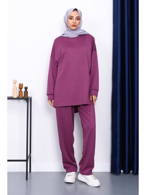 Mürdüm Bisiklet Yaka Tunik Pantolonlu Takım Mürdüm Bisiklet Yaka Tunik Pantolonlu Takım