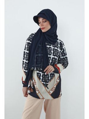 Lacivert Penye Siperlikli Boneli Pratik Şifon Şal,ss Aisha's Design