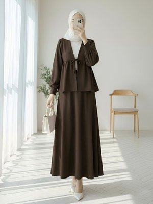 K. Kahve Beli Bağlamalı Etekli Oysho Takım