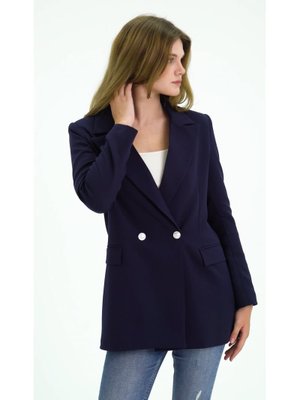 Lacivert Oversize Dokuma Blazer Ceket