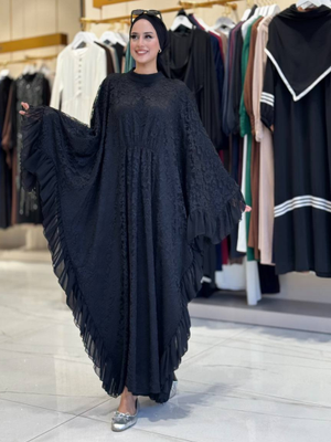 Şifon Fırfır Detaylı Dantel Elbise Şifon Fırfır Detaylı Dantel Elbise