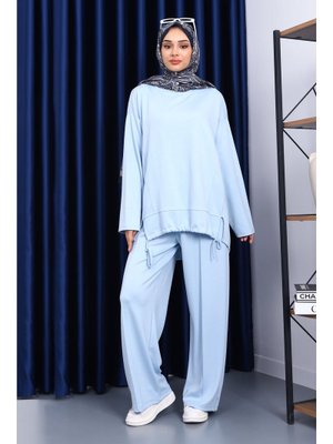 Bebe Mavi Ön Detaylı Modal Tunik Pantolonlu Takım