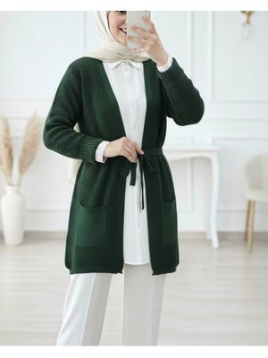 Zümrüt Bağcıklı Prinç Örgü Triko Hırka