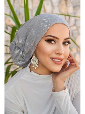 Gümüş Rengi Varaklı Hazır Türban
