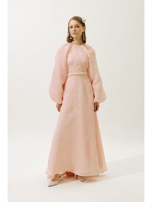 Pudra Jakar Organze Abiye Elbise Pudra Jakar Organze Abiye Elbise