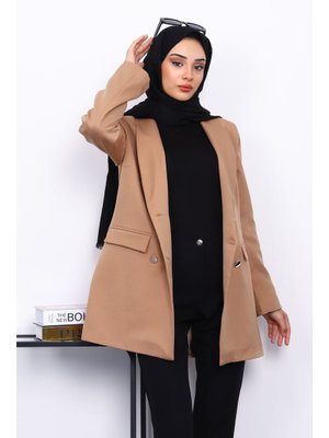 Bisküvi Düğmeli Kruvaze Yaka Krep Ceket Bisküvi Düğmeli Kruvaze Yaka Krep Ceket