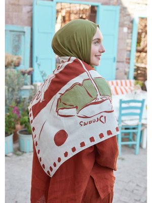 Kiremit Endless Summer Desen Pamuk Vual Eşarp