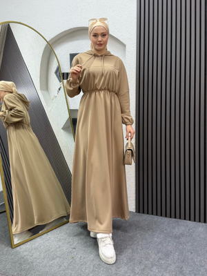 Krem Kapüşonlu Elbise Krem Kapüşonlu Elbise