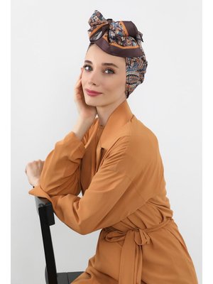 Desen V1 Arkadan Bağlanabilir Desenli Saten Bone Türban,db Desen V1 Arkadan Bağlanabilir Desenli Saten Bone Türban,db