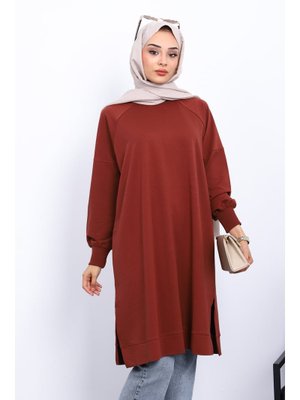 Kiremit Yanları Yırtmaçlı Modal Tunik Kiremit Yanları Yırtmaçlı Modal Tunik