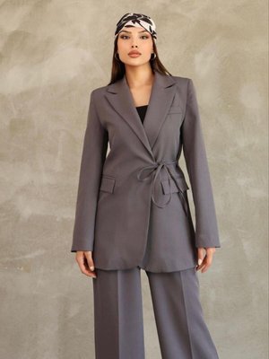 Antrasit Blazer Yandan Bağlamalı Şık Ve Rahat Ceket