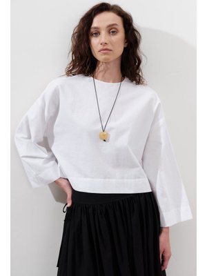 Ekru Pamuklu Crop Uzun Kol Bluz