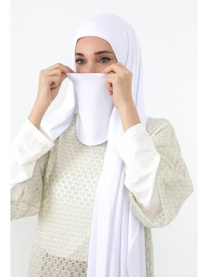Beyaz Boyun Kapatan Peçe Özellikli Penye Boneli Şal,ps