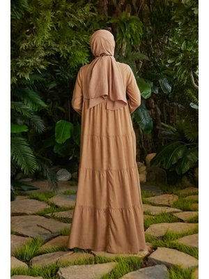 Denim Parça Boya Elbise Tütün