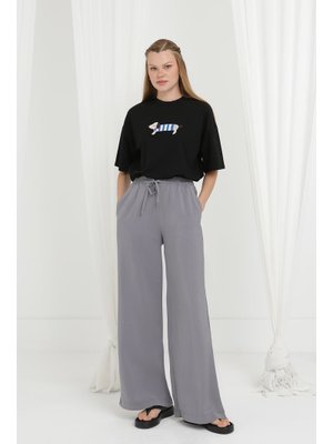 20646pnt Beli Lastikli Bağlamalı Bol Pantolon