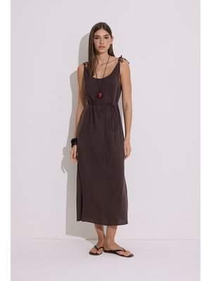 Acı Kahve Modal Askılı Rahat Elbise Acı Kahve Modal Askılı Rahat Elbise