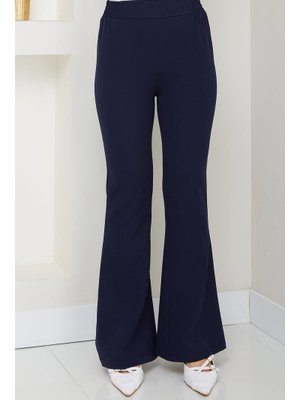 Lacivert Beli Lastikli İspanyol Paça Kumaş Pantolon Lacivert Beli Lastikli İspanyol Paça Kumaş Pantolon
