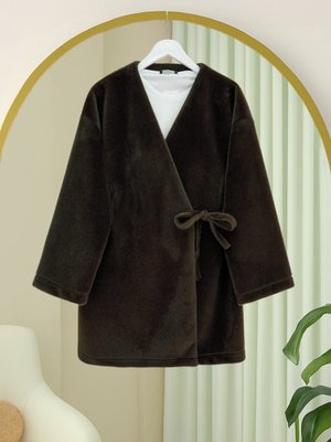 K. Kahve Yandan Bağlamalı Kürklü Ceket