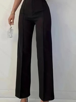 Siyah Yüksek Bel Çımalı Fermuarlı Ve Düğmeli Krep Kumaş Pantolon Siyah Yüksek Bel Çımalı Fermuarlı Ve Düğmeli Krep Kumaş Pantolon