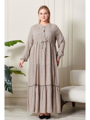 Büyük Beden Çıtır Kumaş Düğmeli Elbise Taş Büyük Beden Çıtır Kumaş Düğmeli Elbise Taş