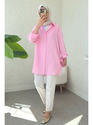Pembe Düğmeli Gömlek