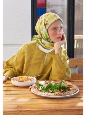 Sarı Summer Sunset Desen Pamuk Vual Eşarp