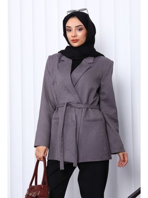 Füme Kruvaze Yaka Düğmeli Blazer Ceket